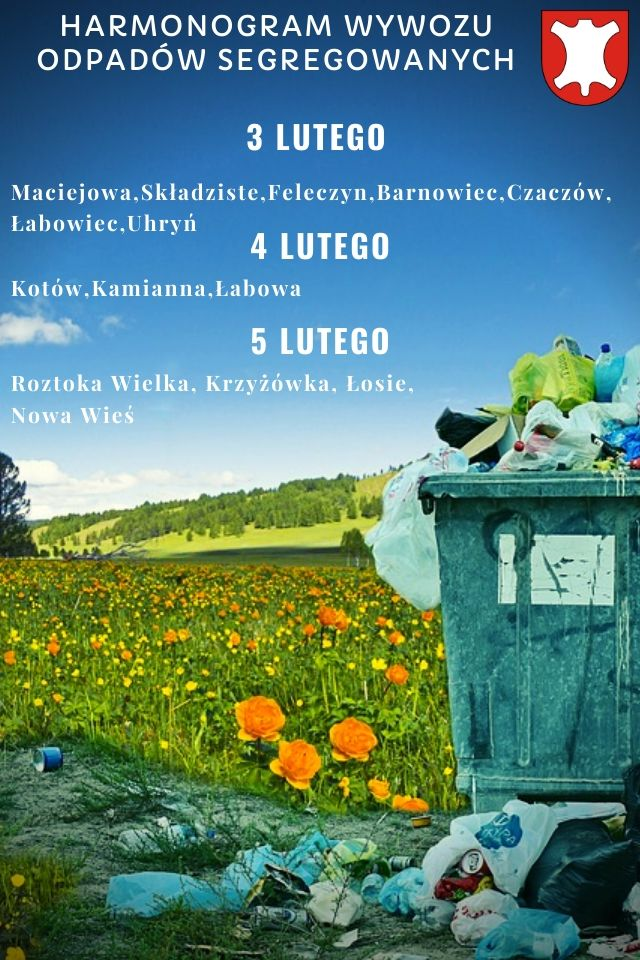 Harmonogram wywozu odpadów segregowanych w miesiącu lutym