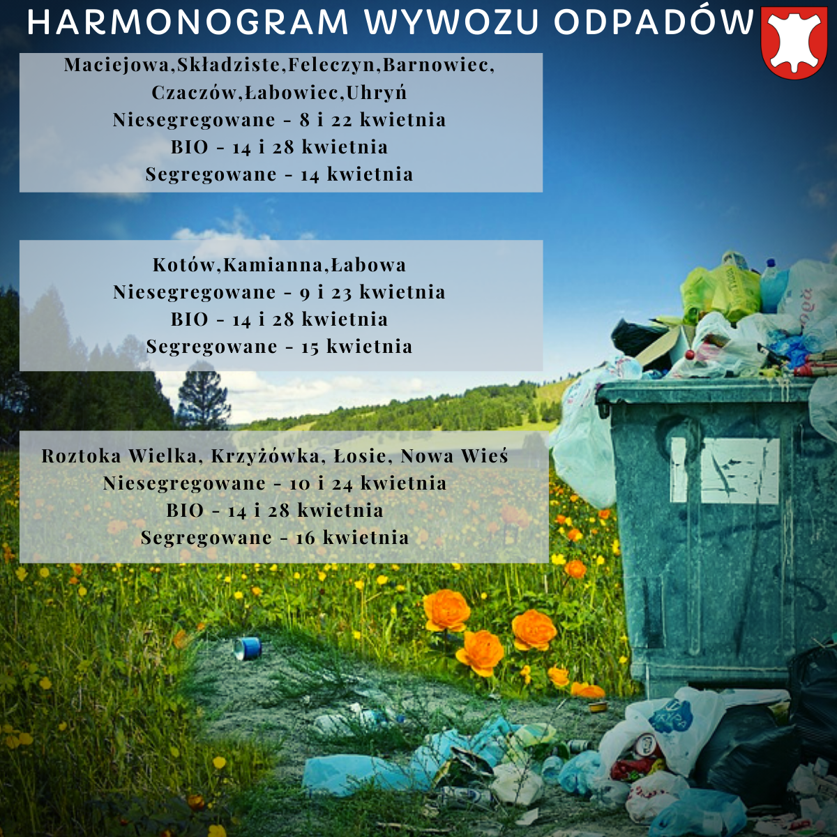 Harmonogram wywozu odpadów w kwietniu