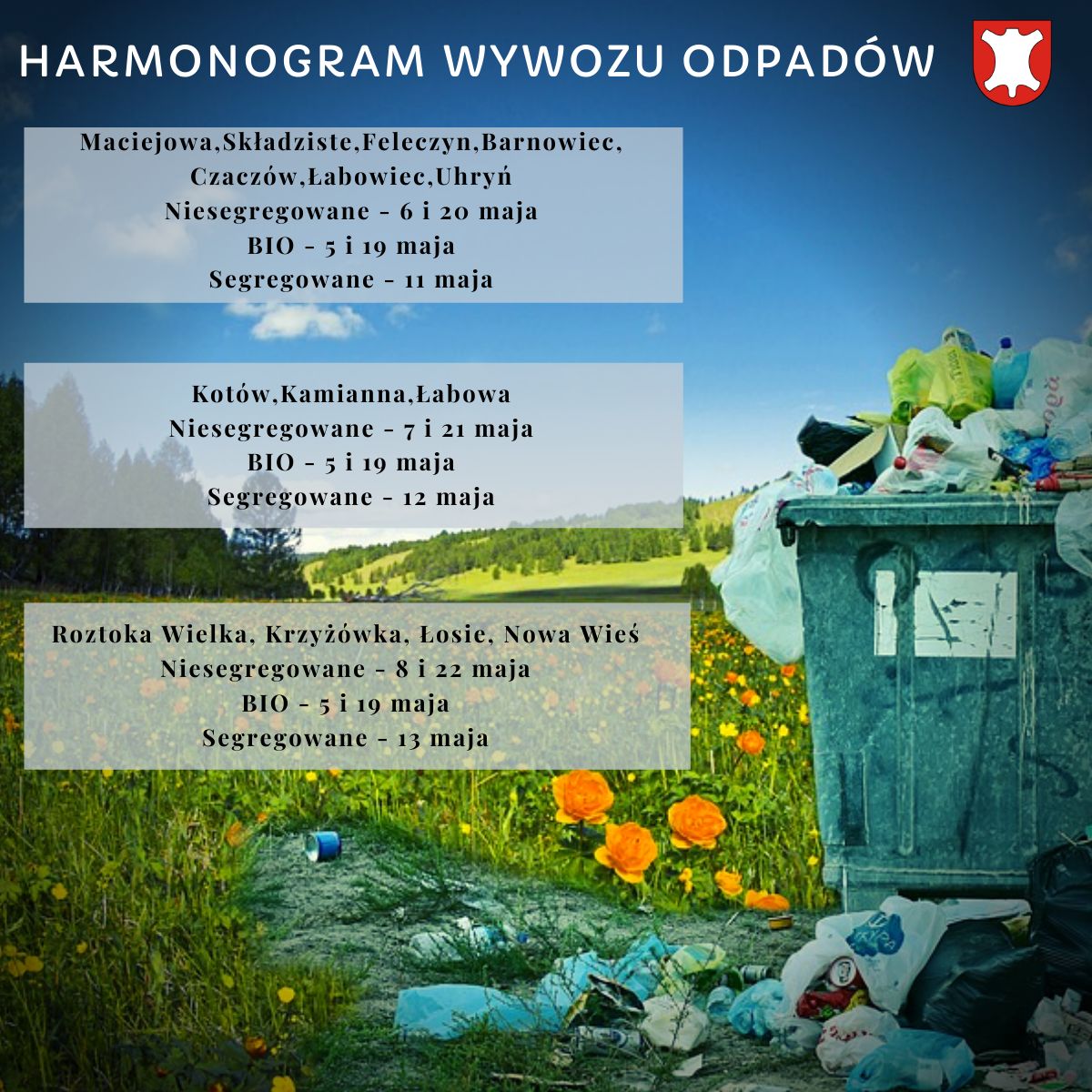 Harmonogram wywozu odpadów w maju