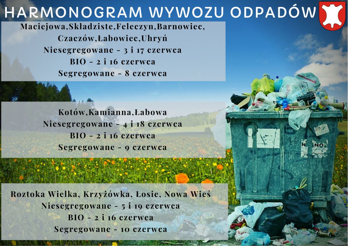 Harmonogram wywozu odpadów w czerwcu
