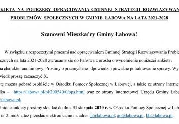Ankieta na potrzeby opracowania Gminnej Strategii Rozwiązywania Problemów Społecznych w Gminie na lata 2021-2028.