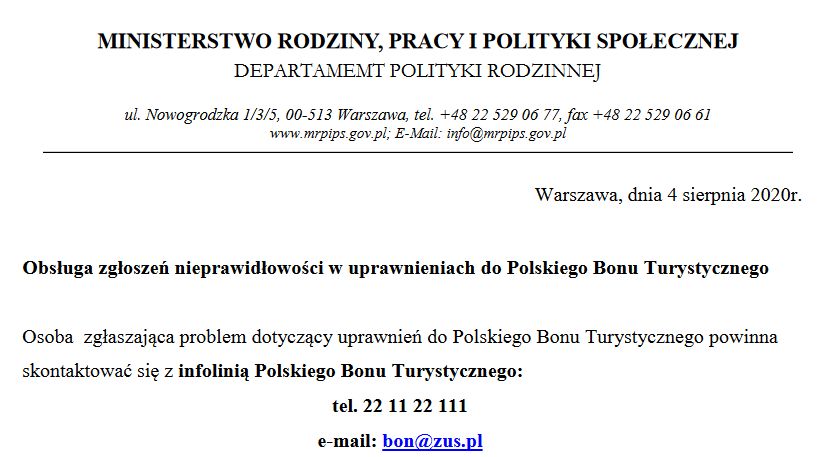 Obsługa zgłoszeń nieprawidłowości w uprawnieniach do Polskiego Bonu Turystycznego