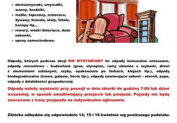 Zbiórka odpadów wielkogabarytowych 14, 15 i 16 kwietnia