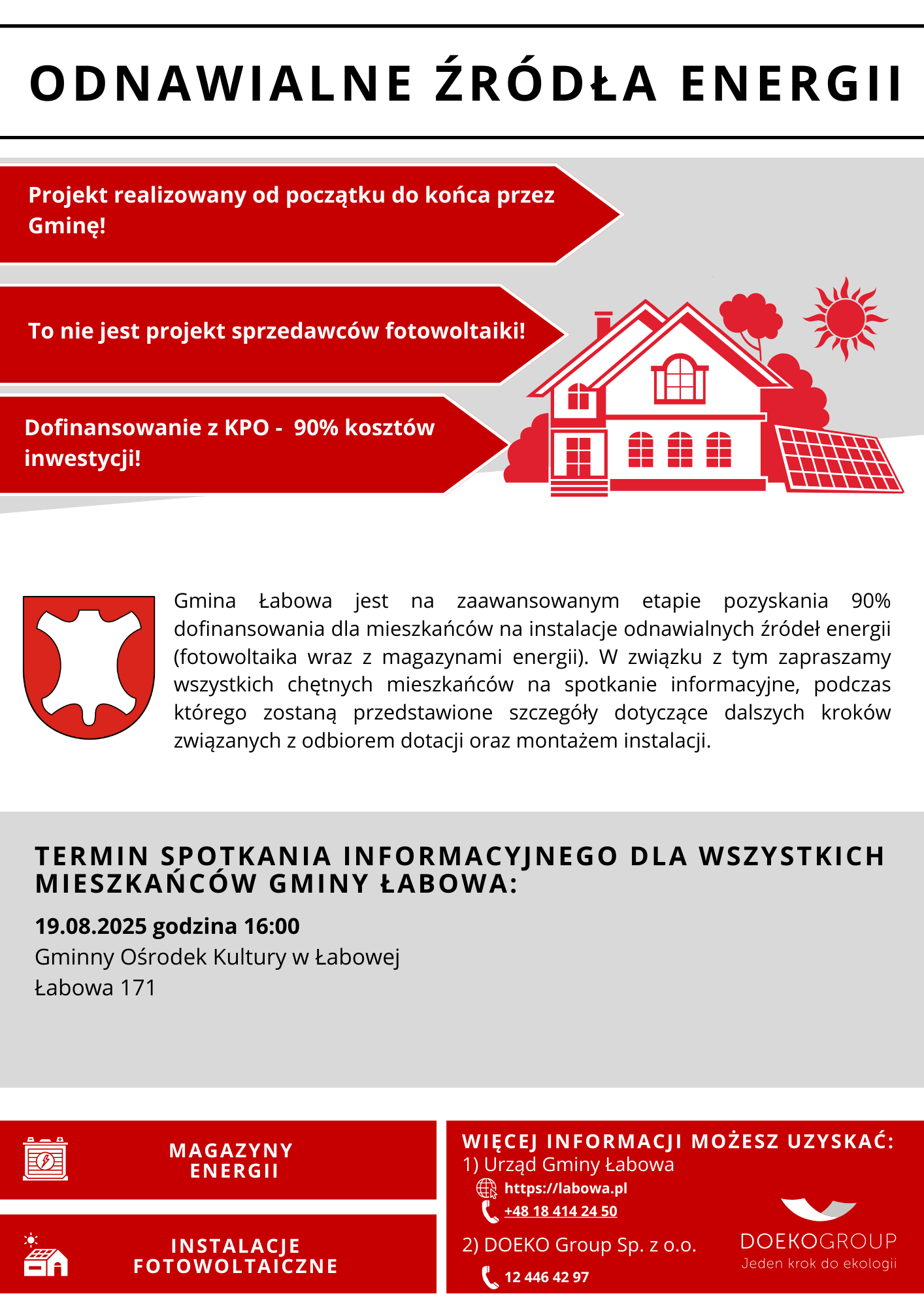 📢 Dofinansowanie 90% na fotowoltaikę i magazyny energii – spotkanie informacyjne dla mieszkańców Gminy Łabowa! ☀️🔋