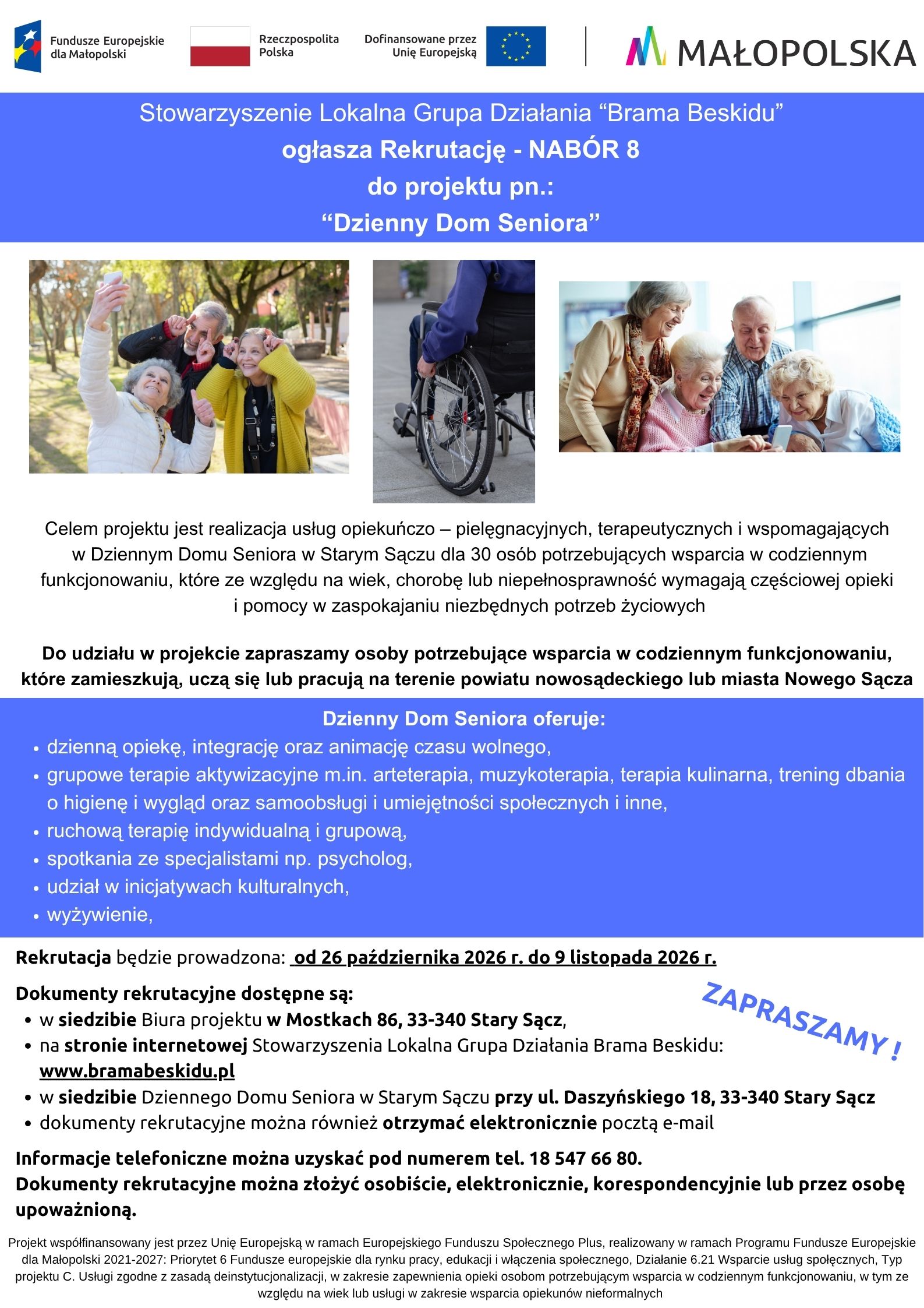 REKRUTACJA DO PROJEKTU PN. „DZIENNY DOM SENIORA” – NABÓR 8