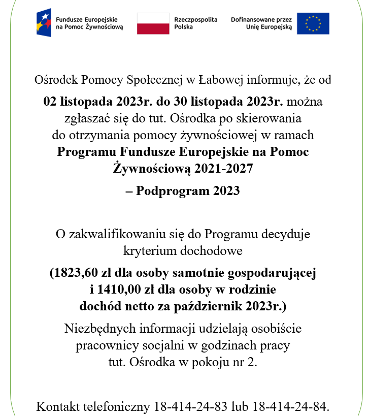 Pomocy żywnościowa w ramach Programu Fundusze Europejskie na Pomoc Żywnościową 2021-2027  – Podprogram 2023