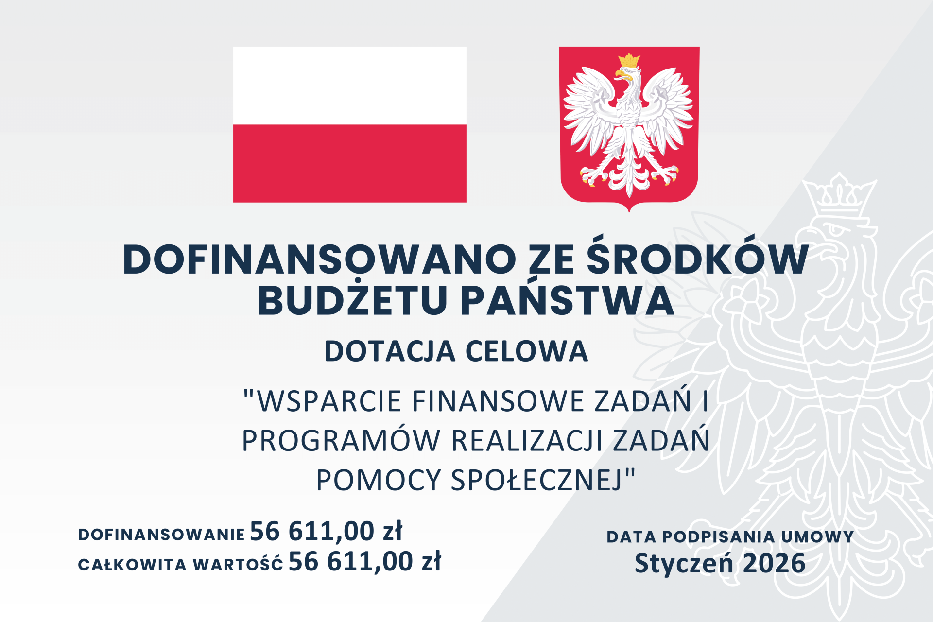 Dotacja Celowa ze Środków Budżetu Państwa na wsparcie finansowe zadań i programów realizacji zadań pomocy społecznej