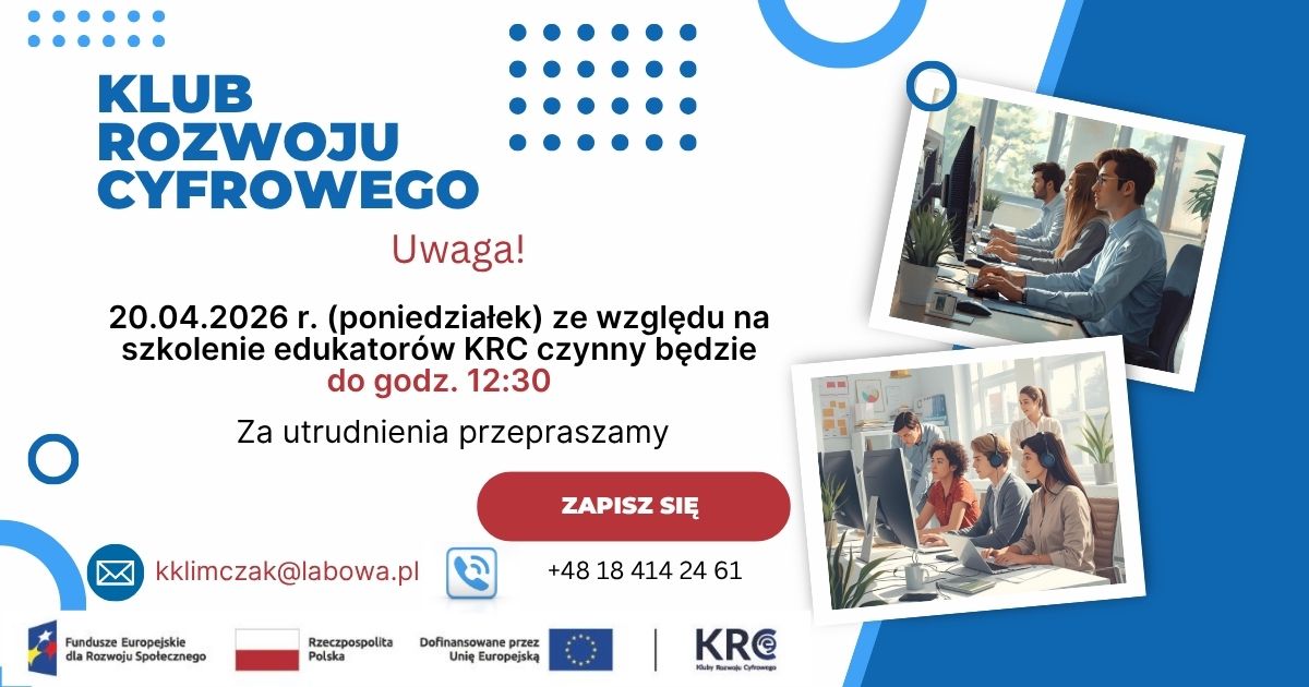 Klub Rozwoju Cyfrowego nieczynny - 20 kwiecień 2026